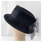 Betmar Street Smart Hat - Black Felt with Tulle Bow