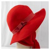 Red Virgin Wool Felt Hat - Wide Brim with Ribbon Band - Made in USA
