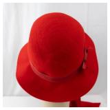 Red Virgin Wool Felt Hat - Wide Brim with Ribbon Band - Made in USA