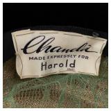 Chanda by Harold Hat - Green Velvet Crown, Black Brim, Net Veil, Vintage Millinery