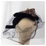 Fascinator Hat - Black Floral Accent with Veil & Netting