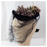 Fascinator Hat - Black Floral Accent with Veil & Netting