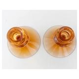 Fostoria Amber Wheat Candle Holders Pair - Round Base