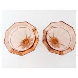 Fostoria Virginia Peach Candlestick Holders - Pink Glass Pair