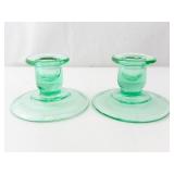 Green Glass Candlestick Holders - Pair for Taper Candles