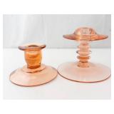 Pink Glass Candlestick Holders - (Lot of 2)