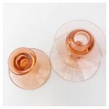 Pink Glass Candlestick Holders - (Lot of 2)