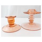 Pink Glass Candlestick Holders - (Lot of 2)