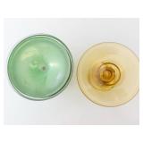 Green Glass Lamp Base with Frosted Shade & Amber Glass Candlestick (2-Piece Set)