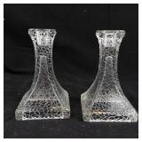 Candlestick Holders - Crystal Crackle Glass, Pair (Set of 2)