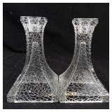 Candlestick Holders - Crystal Crackle Glass, Pair (Set of 2)
