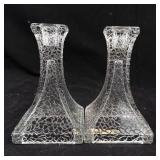 Candlestick Holders - Crystal Crackle Glass, Pair (Set of 2)