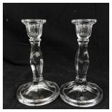Candlestick Holders - Clear Glass (Lot of 2)