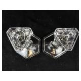 Glass Candlesticks - Pair, Octagonal Bases, Faceted Stems