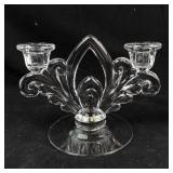 Fleur-de-Lis Glass Candelabra Pair - 2-Light Glass Candle Holders