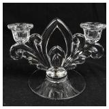 Fleur-de-Lis Glass Candelabra Pair - 2-Light Glass Candle Holders