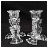 Ribbed Starburst Crystal Candlesticks - Pair