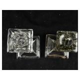 Box Style Glass Candlestick Holders - Square Base (Lot of 2)
