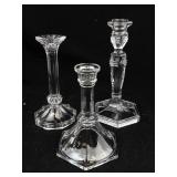Clear Glass Candlesticks (Lot of 3) Various Heights