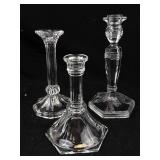 Clear Glass Candlesticks (Lot of 3) Various Heights