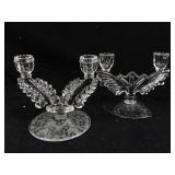 Glass Candelabra Pair - Ornate Leaf-Arm Design, Floral Base