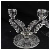 Glass Candelabra Pair - Ornate Leaf-Arm Design, Floral Base