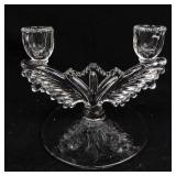 Glass Candelabra Pair - Ornate Leaf-Arm Design, Floral Base