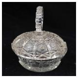 Candy Dish with Lid - Pressed Glass, Starburst Pattern