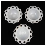 Anchor Hocking Old Colony Lacy Edge Milk Glass Pedestal Compote Bowls - Set of 3