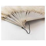 Vintage White Feather Hand Fan - Silver-Tone Ribs