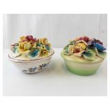 Two Italian Floral Lidded Porcelain Bowls - 2-Piece Set with Multicolor Rose Bouquets