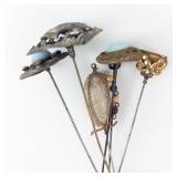 Hat Pins - Vintage Mixed Turquoise Bezel, Filigree & Bead Ends (6 pcs)