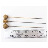 Antique Gold-Tone Hat Pins - 3 Pc Set with Textured Ball Heads