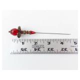 Hat Pin - Red Crystal with Brass Filigree Accent