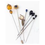 Vintage Hat Pins with Beads - Mixed Glass & Gemstone (Lot of 8)