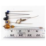 Vintage Hat Pins with Beads - Mixed Glass & Gemstone (Lot of 8)