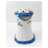 Nippon Hatpin Holder - Floral Ceramic with Blue Trim