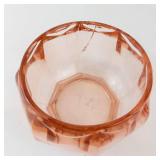 Pink Glass Bowl - Faceted Sides with Octagonal Base - Decorative Dish Approx. 4"