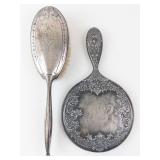 Antique Silverplate Vanity Mirror & Hair Brush Set