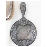 Antique Silverplate Vanity Mirror & Hair Brush Set