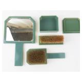 Vanity Set - Vintage Green Bakelite/Celluloid with Mirror & Brushes