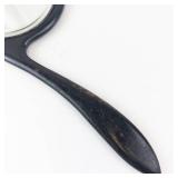 Hand Mirror - Vintage Black Wooden Round Glass With Curved Handle