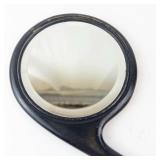 Hand Mirror - Vintage Black Wooden Round Glass With Curved Handle