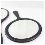 Vintage Black Hand Mirror Pair - Round & Oval, 2-Piece Set