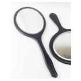 Vintage Black Hand Mirror Pair - Round & Oval, 2-Piece Set