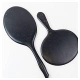 Vintage Black Hand Mirror Pair - Round & Oval, 2-Piece Set