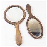 Wooden Hand Mirrors - Round & Oval (Lot of 2)