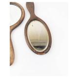 Wooden Hand Mirrors - Round & Oval (Lot of 2)