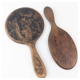 Wooden Hand Mirrors - Round & Oval (Lot of 2)