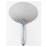 Vintage Art Deco Silver Hand Mirror - Round Vanity Mirror With Shield Crest Handle